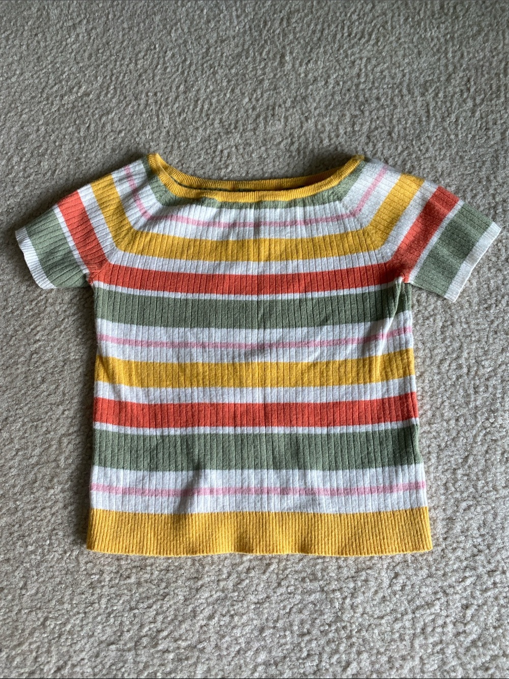 Girls' Multicolor Striped Short Sleeve Top - Yellow, Green, Coral